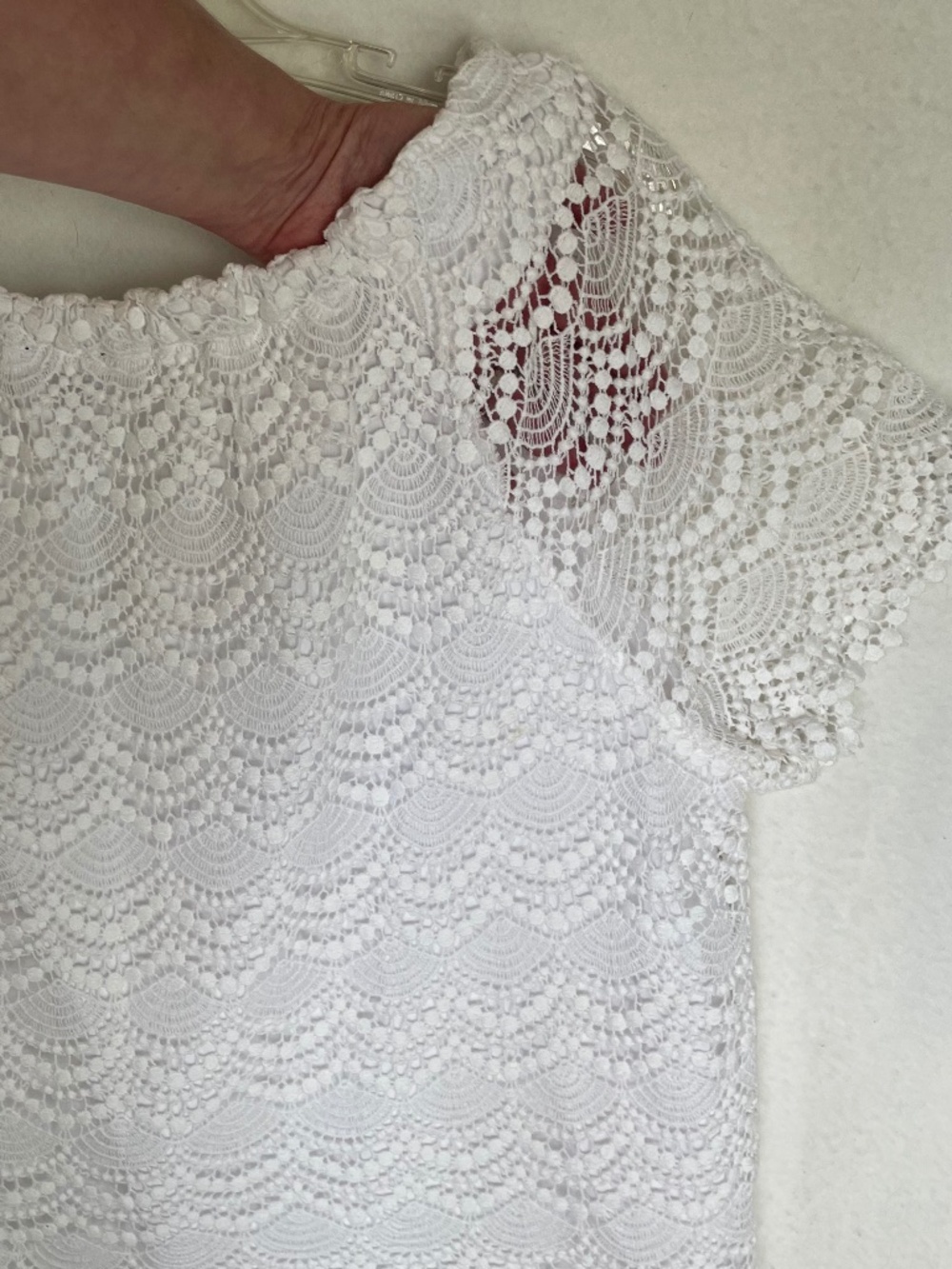 Talbots White Crochet Lace Blouse with Elastic Neck Cottage Boho Coquette 2Xp - Picture 6 of 12